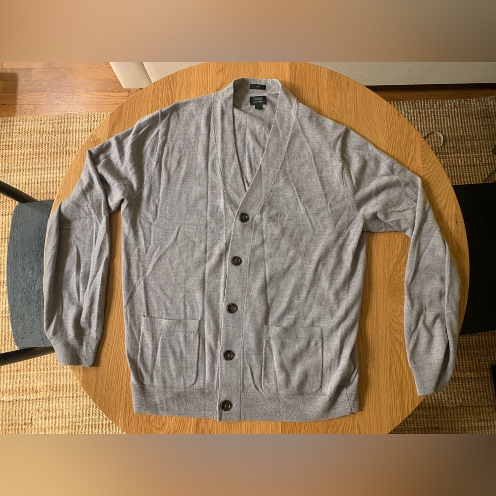 J. Crew 100% Merino Wool Dove Gray/Taupe Men’s Cardigan Sweater